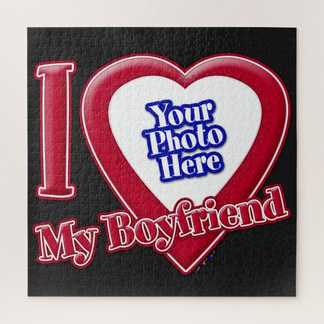 I Love My Boyfriend Photo Red Heart Black Jigsaw Puzzle (Vertical)