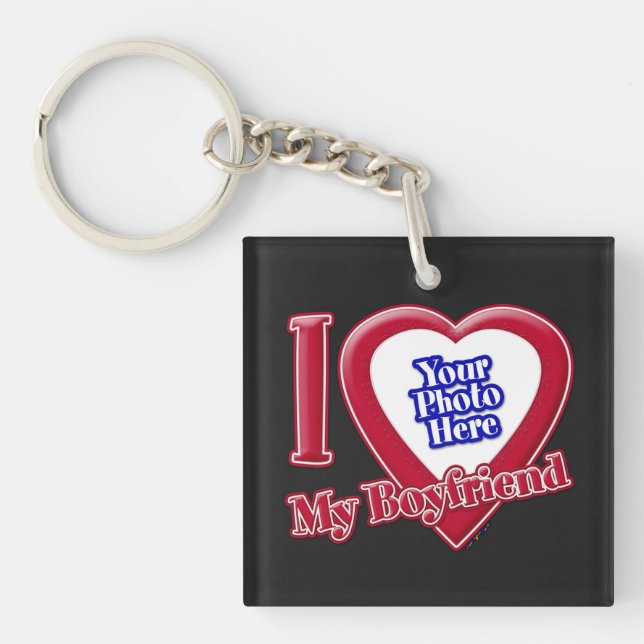 I Love My Boyfriend Photo Red Heart Black Key Ring (Front)