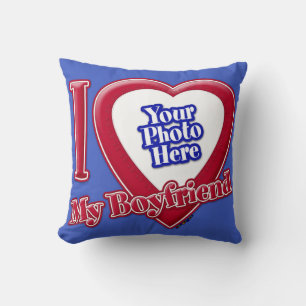 I Love My Boyfriend Photo Red Heart D R Blue Cushion