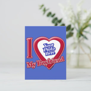 I Love My Boyfriend Photo Red Heart D R Blue Holiday Card