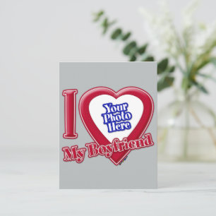 I Love My Boyfriend Photo Red Heart Grey Holiday Card