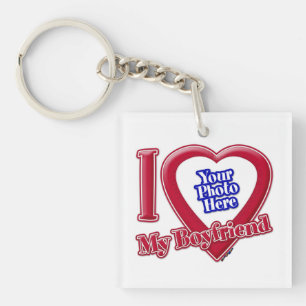 I Love My Boyfriend Photo Red Heart Key Ring