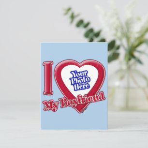 I Love My Boyfriend Photo Red Heart Light Blue Holiday Card
