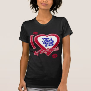 I Love My Boyfriend Photo Red Heart Lips Black T-Shirt