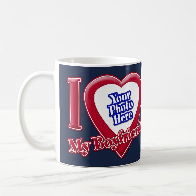 I Love My Boyfriend Photo Red Heart Navy Blue Coffee Mug (Left)