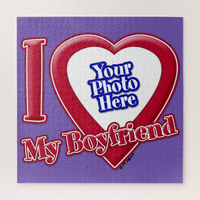 I Love My Boyfriend Photo Red Heart Purple Jigsaw Puzzle (Vertical)