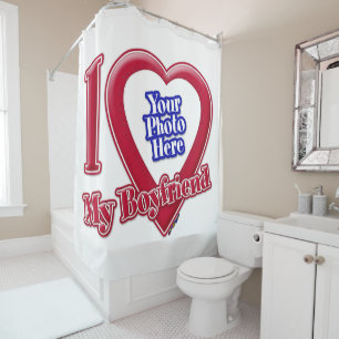 I Love My Boyfriend Photo Red Heart Shower Curtain