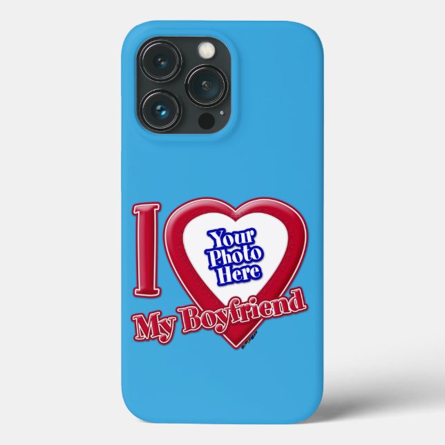 I Love My Boyfriend Photo Red Heart Teal Case-Mate iPhone Case (Back)