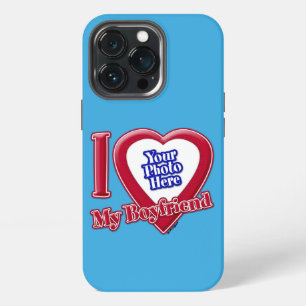 I Love My Boyfriend Photo Red Heart Teal iPhone 13 Pro Case
