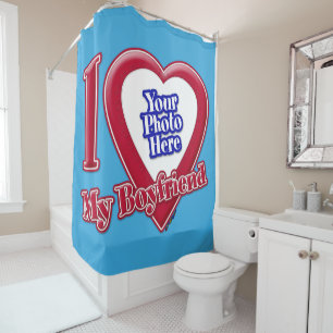 I Love My Boyfriend Photo Red Heart Teal Shower Curtain