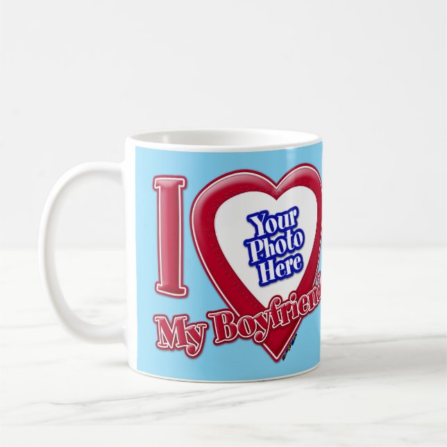 I Love My Boyfriend Photo Red Heart Turquoise Coffee Mug (Left)