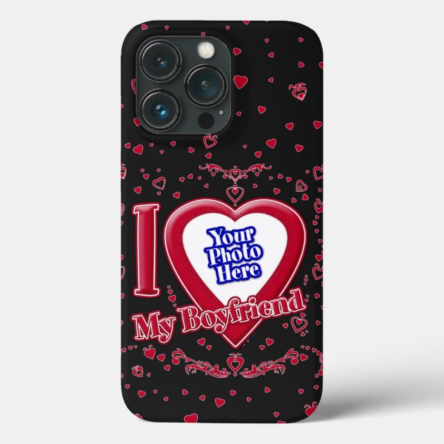 I Love My Boyfriend Photo Red Hearts Black Case-Mate iPhone Case (Back)