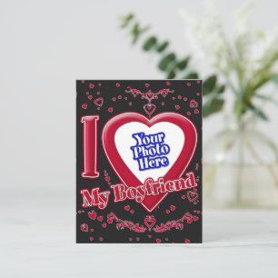 I Love My Boyfriend Photo Red Hearts Black Holiday Card