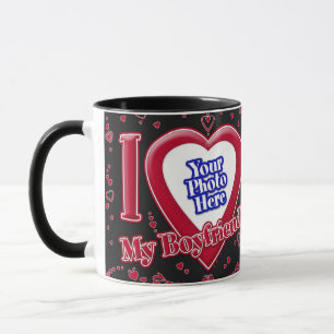 I Love My Boyfriend Photo Red Hearts Black Mug