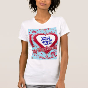 I Love My Boyfriend Photo Red Hearts Blue Horizon  T-Shirt