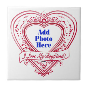 I Love My Boyfriend! Photo Red Hearts Ceramic Tile