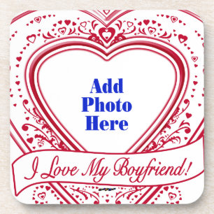 I Love My Boyfriend! Photo Red Hearts Coaster