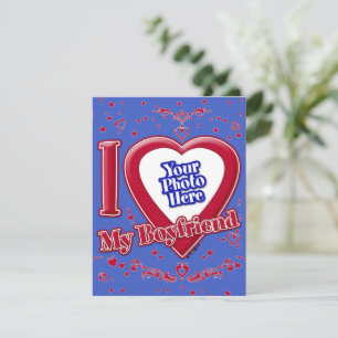 I Love My Boyfriend Photo Red Hearts Deep Royal Bl Holiday Card