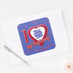 I Love My Boyfriend Photo Red Hearts Deep Royal Bl Square Sticker