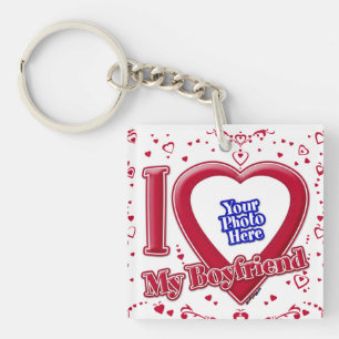 I Love My Boyfriend Photo Red Hearts Key Ring