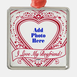 I Love My Boyfriend! Photo Red Hearts Metal Ornament
