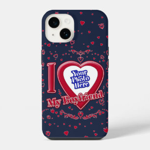 I Love My Boyfriend Photo Red Hearts Navy iPhone 14 Case