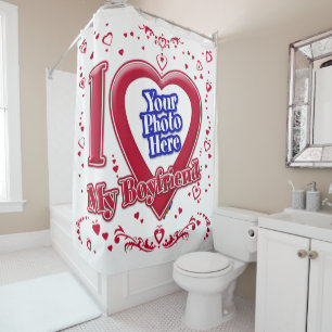 I Love My Boyfriend Photo Red Hearts Shower Curtain