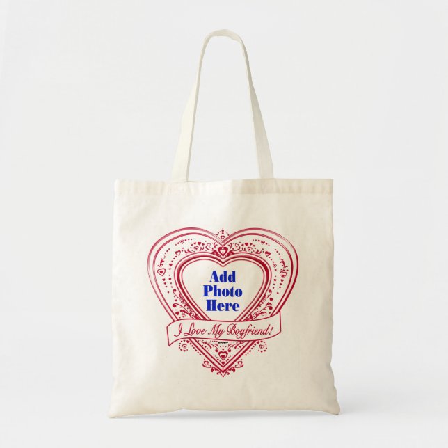 I Love My Boyfriend! Photo Red Hearts Tote Bag (Front)
