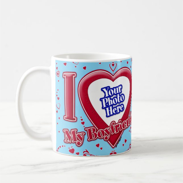 I Love My Boyfriend Photo Red Hearts Turquoise Coffee Mug (Left)