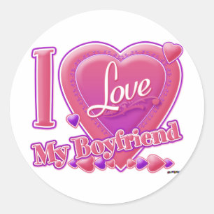 I Love My Boyfriend pink/purple - hearts Classic Round Sticker