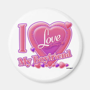 I Love My Boyfriend pink/purple - hearts Magnet