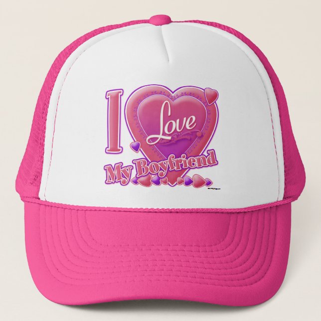 I Love My Boyfriend pink/purple - hearts Trucker Hat (Front)