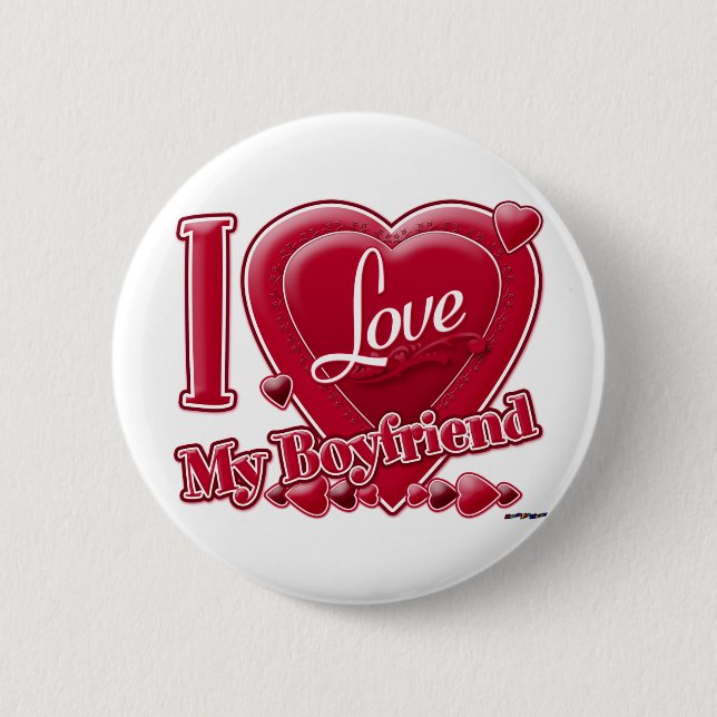 I Love My Boyfriend red - heart 6 Cm Round Badge (Front)
