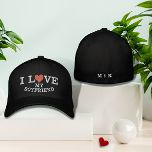 I Love My Boyfriend Red Heart Monogram Custom  Embroidered Hat
