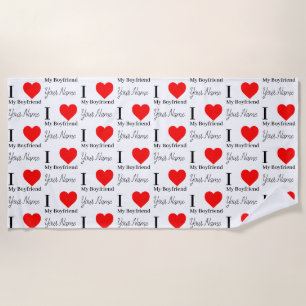 I love My Boyfriend & Red Heart Personalised  Beach Towel