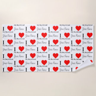I love My Boyfriend & Red Heart Personalised  Beach Towel
