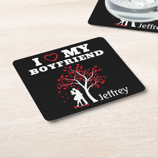 I Love my Boyfriend Square Paper Coaster (Angled)