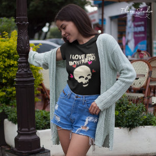 I Love my Boyfriend Vintage Skull Heart Couple T-Shirt
