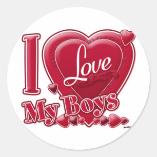 I Love My Boys red - heart Classic Round Sticker