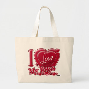 I Love My Boys red - heart Large Tote Bag