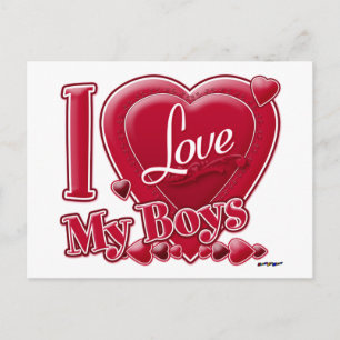 I Love My Boys red - heart Postcard