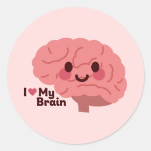 I Love My Brain – Cute Smiling Brain Classic Round Sticker
