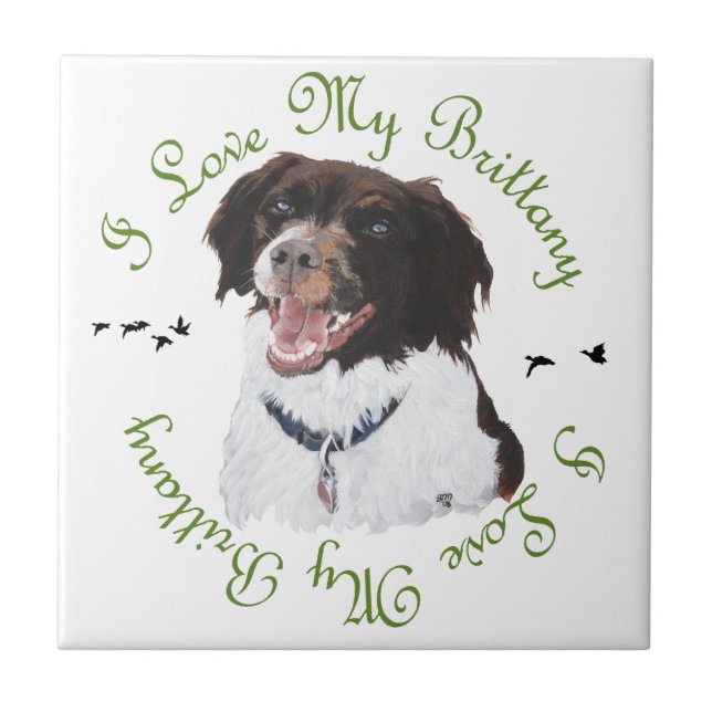 I Love My Brittany Ceramic Tile (Front)