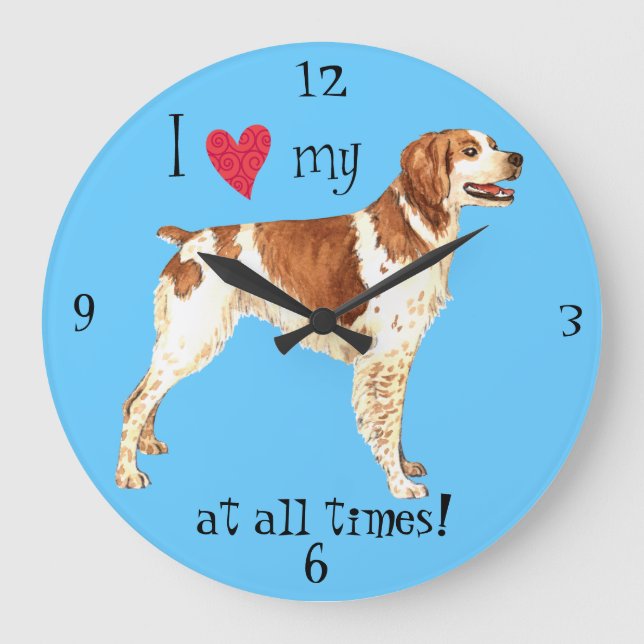 I Love my Brittany Large Clock (Front)