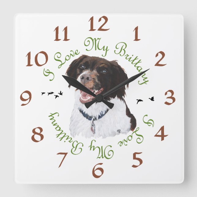 I Love My Brittany Square Wall Clock (Front)