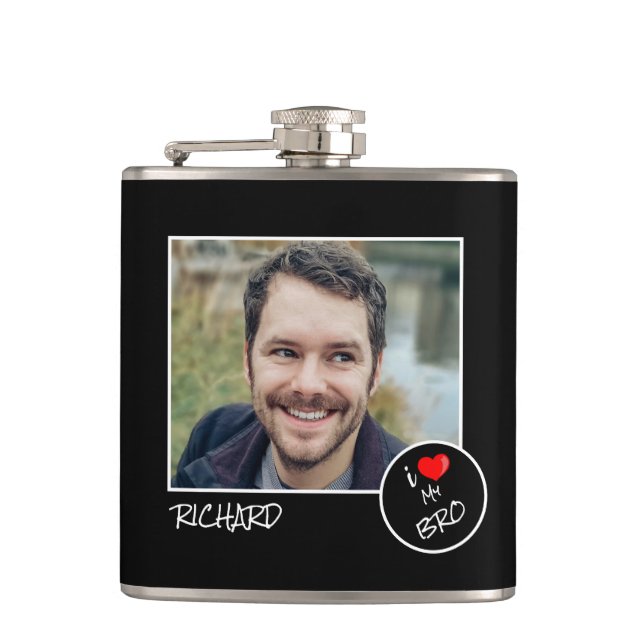 I Love My Bro, Custom Photo – Personalized Hip Flask (Front)