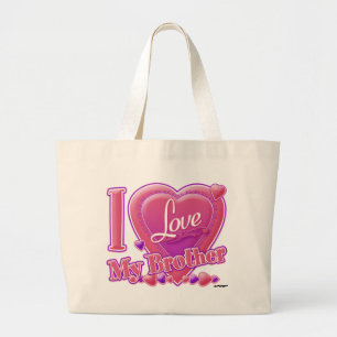 I Love My Brother pink/purple - heart Large Tote Bag