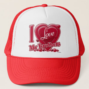 I Love My Brothers red - heart Trucker Hat