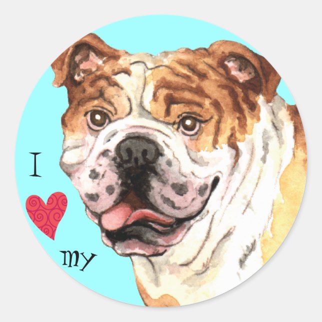 I Love my Bulldog Classic Round Sticker (Front)
