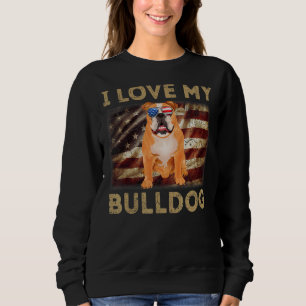 I Love My Bulldog Dad Mum American Flag Bulldog Do Sweatshirt